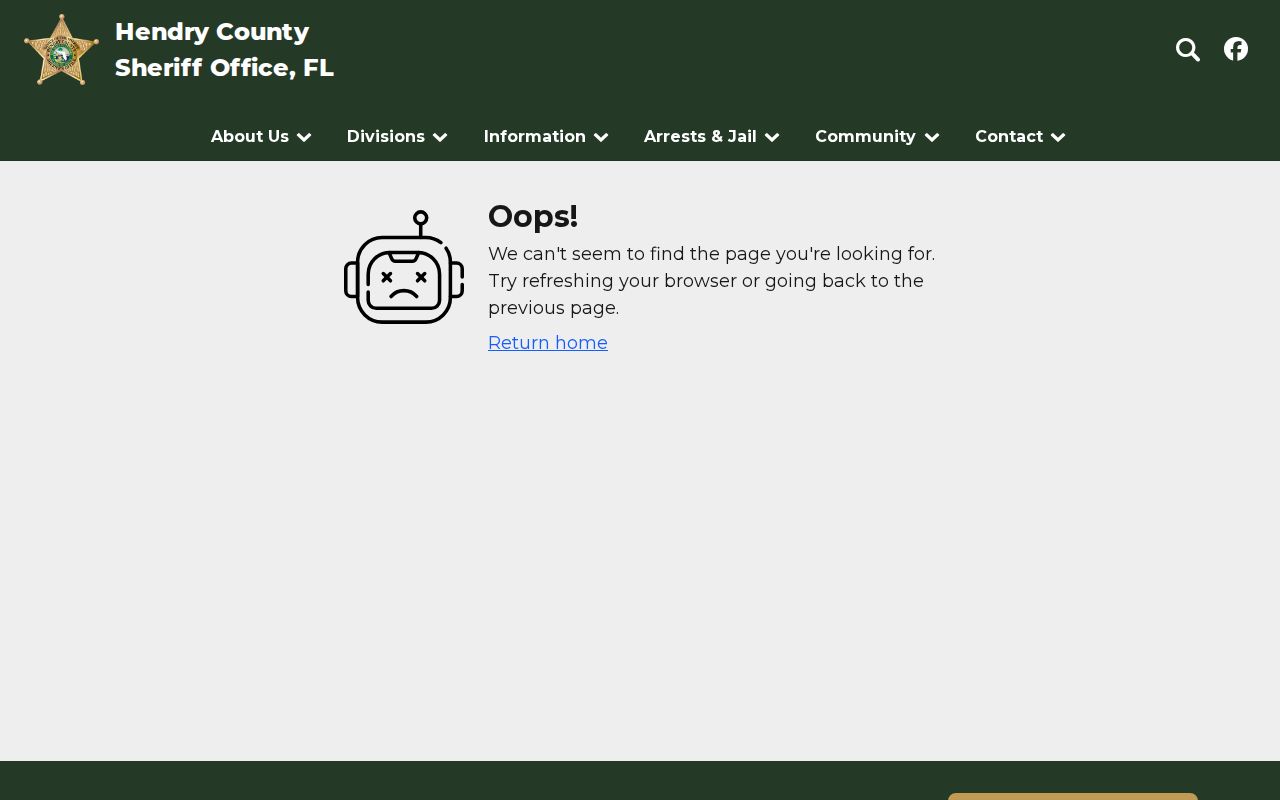 Hendry County Sheriff's Office navigation for inmate search and agency resources