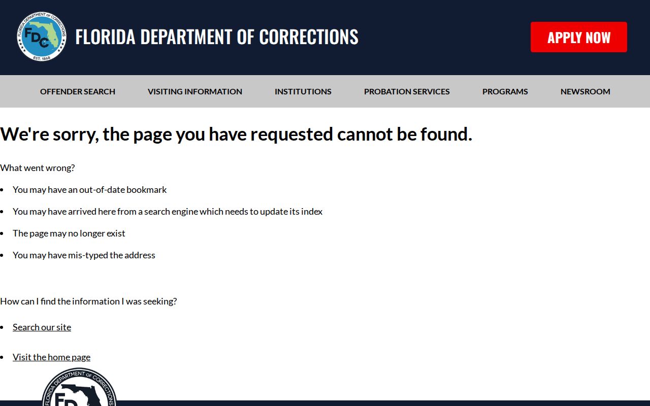 Florida Department of Corrections offender search page